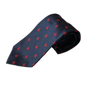 Lands' End Tie Mens Sailboat 100% Silk Navy Blue Red Nautical Office Gift Father